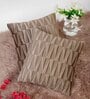 Brown Textured Geometric Velvet 16 x 16 Inches Cushion Covers (Set of 2)