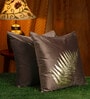 Brown Floral Leaf Velvet 16 x 16 Inches Cushion Covers (Set of 2)
