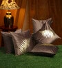 Brown Floral Leaf Velvet 16 x 16 Inch Cushion Covers (Set of 5)