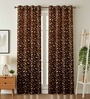 Brown Velvet Feather 9Ft Ring Top Long Door Curtains Pack of  2