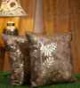 Brown Velvet Floral 16X16 Inches Cushion Covers (Pack of 2)