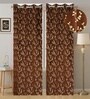 Brown Velvet Floral 5 Foot Ring Top Window Curtains Set Of 2