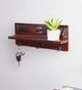 Mango Wood Azami Floating Wall Shelf With In Brown Colour Key Holder