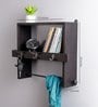 Mango Wood Floating Book Shelf With In Brown Colour Key Holder
