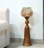 Brown Wood & Metal 3 Glass Lotus Candle Holder Set of 1