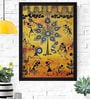 Brown Wood "Ethnic Tribal Dhokra and Warli Art" Textured Paper Scratch & Dust Proof Framed Art Print