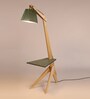Green Wood Shade Floor Lamp with Brown Base