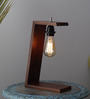 Thin Minimilistic Brown Shade Table Lamp with Wood Base