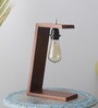 Thin Minimilistic Brown Shade Table Lamp with Wood Base