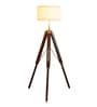 Creative White Fabric Shade Tripod Floor Lamp With Wood Base