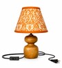 Brown Wooden Base Lamp with Orange Pattern Shade