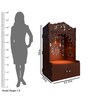 Brown Wooden Floor Pooja Mandir with Ik Onkar & Swastik Design Laser-Cut Bell Motifs Storage Cabinet & Ornate Arch
