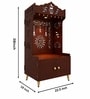 Brown Wooden Floor Pooja Mandir with Kalash & Om Design Laser-Cut Bell Motifs & Storage Cabinet