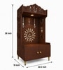 Brown Wooden Floor Pooja Mandir with Trishul & Kalash Design Laser-Cut Bell & Sun Motif Back Panel & Storage Cabinet
