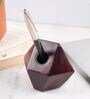 Brown Wooden Geometric Pen Holder