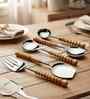 Brown Wooden Handle Stainless Steel 5 Pc Serving Spoons Set