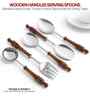 Brown Wooden Handle Stainless Steel 5 Pc Serving Spoons Set