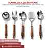 Brown Wooden Handle Stainless Steel 5 Pc Serving Spoons Set
