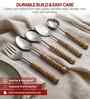 Brown Wooden Handle Stainless Steel 5 Pc Serving Spoons Set