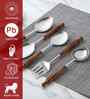 Brown Wooden Handle Stainless Steel 5 Pc Serving Spoons Set
