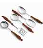 Brown Wooden Handle Stainless Steel 5 Pc Serving Spoons Set