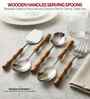 Brown Wooden Handle Stainless Steel 5 Pc Serving Spoons Set
