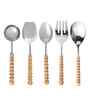 Brown Wooden Handle Stainless Steel 5 Pc Serving Spoons Set