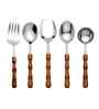 Brown Wooden Handle Stainless Steel 5 Pc Serving Spoons Set