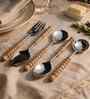 Brown Wooden Handle Stainless Steel 5 Pc Serving Spoons Set