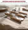 Brown Wooden Handle Stainless Steel 5 Pc Serving Spoons Set