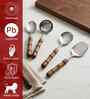 Brown Wooden Handle Stainless Steel 5 Pc Serving Spoons Set