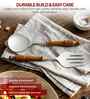Brown Wooden Handle Stainless Steel Salad Serving Spoons Set Of 2