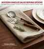 Brown Wooden Handle Stainless Steel Salad Serving Spoons Set Of 2