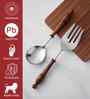 Brown Wooden Handle Stainless Steel Salad Serving Spoons Set Of 2