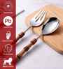 Brown Wooden Handle Stainless Steel Serving Spoons Set Of 2