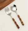 Brown Wooden Handle Stainless Steel Serving Spoons Set Of 2