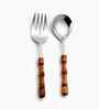 Brown Wooden Handle Stainless Steel Serving Spoons Set Of 2