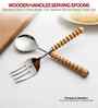 Brown Wooden Handle Stainless Steel Serving Spoons Set Of 2