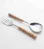 Brown Wooden Handle Stainless Steel Serving Spoons Set Of 2