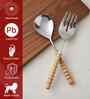 Brown Wooden Handle Stainless Steel Serving Spoons Set Of 2