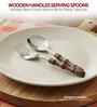 Brown Wooden Handle Stainless Steel Serving Spoons Set Of 2