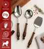Brown Wooden Handle Stainless Steel Serving Spoons Set Of 3