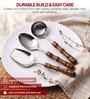 Brown Wooden Handle Stainless Steel Serving Spoons Set Of 3