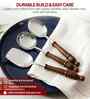Brown Wooden Handle Stainless Steel Serving Spoons Set Of 3