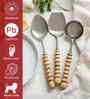 Brown Wooden Handle Stainless Steel Serving Spoons Set Of 3