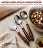 Brown Wooden Handle Stainless Steel Serving Spoons Set Of 3