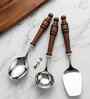 Brown Wooden Handle Stainless Steel Serving Spoons Set Of 3