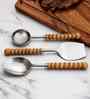 Brown Wooden Handle Stainless Steel Serving Spoons Set Of 3