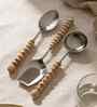 Brown Wooden Handle Stainless Steel Serving Spoons Set Of 3