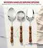 Brown Wooden Handle Stainless Steel Serving Spoons Set Of 3